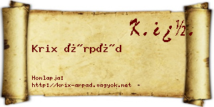 Krix Árpád névjegykártya